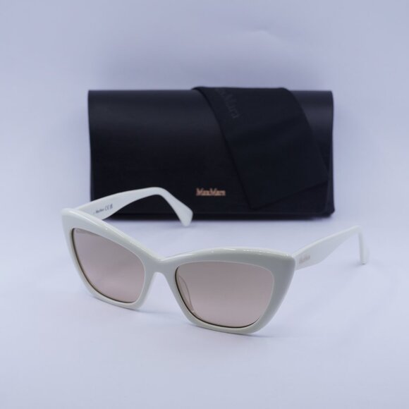 MaxMara LOGO14 MM0063 21G Cat Eye Sunglasses - White/Brown Mirror - Picture 5 of 11
